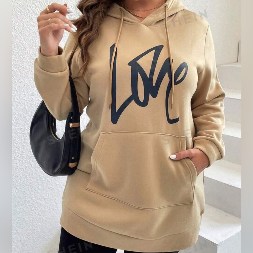 Letter Graphic Kangaroo Pocket Drawstring Hoodie - Sz 16(2XL)